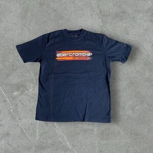 Abercrombie & Fitch‎ Shirt Mens Medium Navy Blue Y2K Box Logo Spellout Athletics